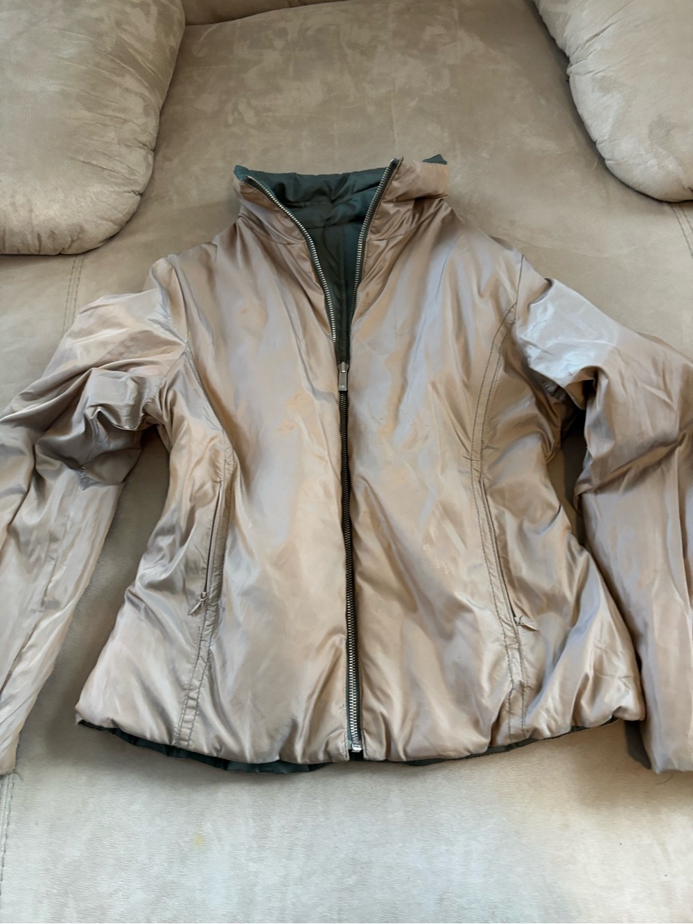 Michael Kors Olive Green Quilted Puffer Jacket / Reversible - Picture 4 of 6